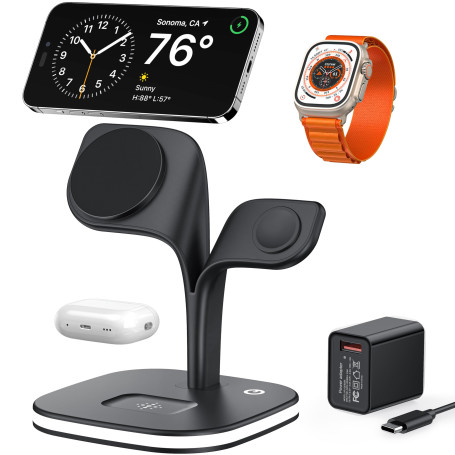 EXW Mag-Safe Chargeur Induction, Station de Charge sans Fil Rapide Compatible Magnétique, Appareils Multiples pour iPhone 17 16 