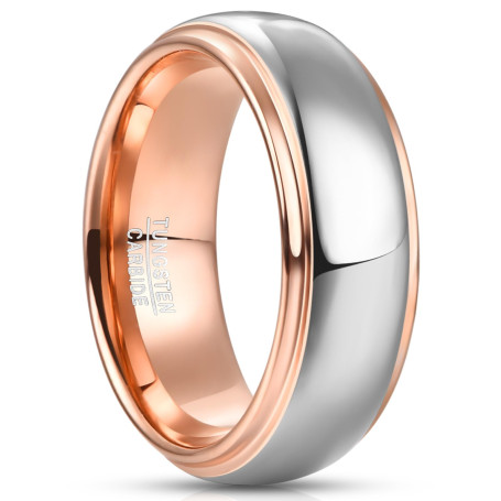 NUNCAD Bague Argent et Or Rose pour Femme Homme Anneau en Tungstène Bague de Promesses Mariage Fiançailles Alliance pour Couple