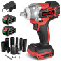 ONEVAN cle a choc sans fil brushless, boulonneuse a choc 1/2" acec 2x3.0Ah batteries et chargeur, 300nm, 2 vitesses, 2 en 1 clé