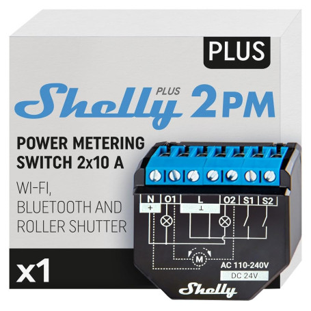 Shelly Plus 2PM | Interrupteur/commutateur de relais 2 canaux Wi-Fi & Bluetooth | Consomètre | Domotique | Portails et volets ro
