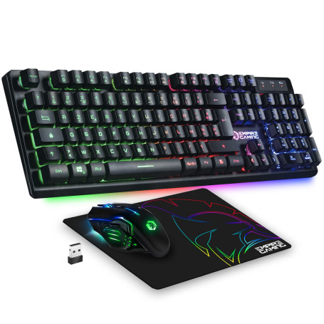 Empire Gaming - Armor RF800 Pack Clavier Souris Gaming Rechargeable sans Fil AZERTY (Français-Layout) RGB avec Tapis de Souris -