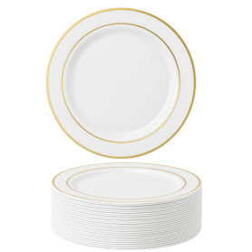 MATANA 50 Assiettes en Plastique Blanc Premium avec Bordure Dorée (26cm) - Assiettes Blanches Solides, Réutilisables et Élégante MATANA 50 Assiettes en Plastique Blanc Premium avec Bordure Dorée (26cm) - Assiettes Blanches Solides, Réutilisables et Élégante