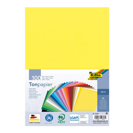 Folia Papier de Couleur, A4, 130 g/m2, 25 Couleurs Assorties, coloré