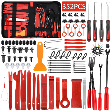TEGOVE 352 Pièces Outil Demontage Garniture Voiture,Outil de Démontage de Voiture avec Rivet Clips Plastique et Bandes de Câble 