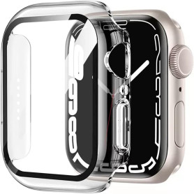 HANKN 2 Pièces Coque Dur pour Apple Watch Series 9 8 7 41mm Protecteur D'écran Verre Trempé, Couverture Complète Anti-Bulle Anti