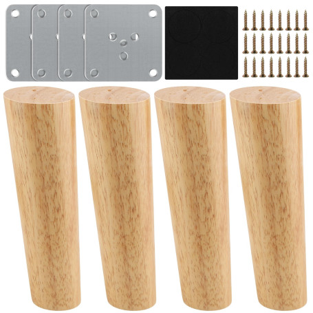 Pieds de Meuble,4 Pieds de Meuble Bois de Rechange 15cm Pieds de Canapé Bois avec Plaque de Montage Vis et Tapis antidérapant Pi