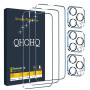 QHOHQ 3 Pièces Verre Trempé pour iPhone 13 Pro Max 6.7" avec 3 Pièces Caméra Arrière Protecteur, Ultra Résistant Film Protection