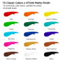 ABEIER Grand ensemble de peinture acrylique, 15 couleurs x 473 ml, finition mate, pigments riches, non toxiques, pour sur toile,
