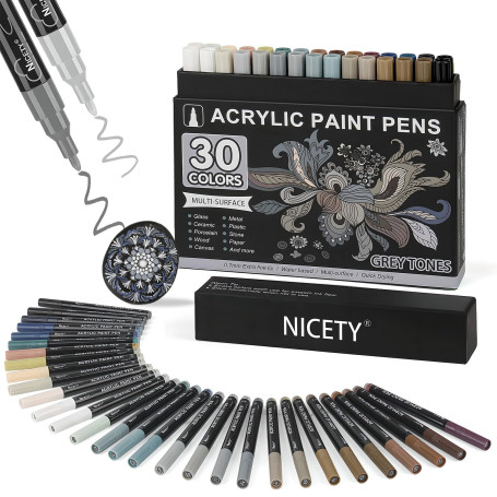 NICETY 30Pcs Feutre Acrylique Peinture stylo marqueur peinture acrylique Verre pour Bois, Toile, Verre, Céramique - Acrylic Pain