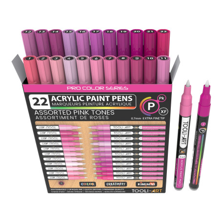Pro Colour Series Lot de 22 marqueurs de peinture acrylique, pointe extra-fine de 0,7 mm, pour pierre, verre, tasses, bois, méta