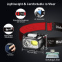 Blukar Lampe Frontale Rechargeable, 2000LM Super Lumineux Léger Torche Frontale LED Puissante avec Voyant Rouge,8 Modes d'Éclair