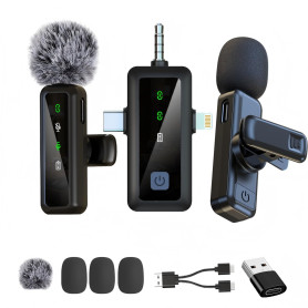 kinmaizi Microphone cravate sans fil 3 en 1, pour iPhone, Android, iPad, pour enregistrement vidéo, streaming, interview, vlog, 