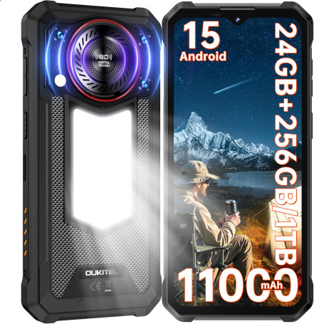 OUKITEL WP53 Pro Telephone Incassable Android 15-11000mAh Telephone Portable Incassable Lampe Camping,24GO(8+16)+256GO,6,52 Pouc