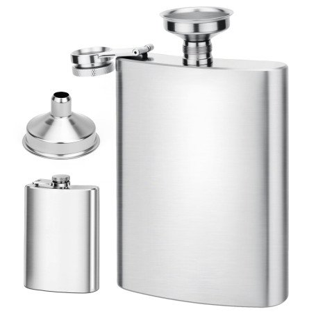 Flasque a Alcool, 8oz/220mlFlasque En Acier Inoxydable, Avec Petit Entonnoir Flasque Alcool Flasque De Poche Portable Camping Es