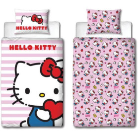 Parure de lit réversible - HELLO KITTY - Microfibre - 1 housse de couette 140 x 200 cm + 1 taie 63 x 63 cm Parure de lit réversible - HELLO KITTY - Microfibre - 1 housse de couette 140 x 200 cm + 1 taie 63 x 63 cm