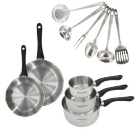 Batterie de cuisine - Tous feux dont induction - FACKELMANN - Geneva - Inox - 2 poeles 20 et 24, 3 casseroles et 6 ustensiles