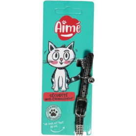 Collier pour chat - AIME - Ajustable 18-28 cm - Nylon avec grelot en argent - Noir strass Collier pour chat - AIME - Ajustable 18-28 cm - Nylon avec grelot en argent - Noir strass
