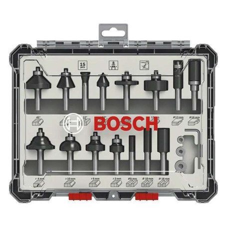 Coffret de Fraises - BOSCH - 2607017472 - 15 pieces - Queue de 8 mm - Compatible avec défonceuses