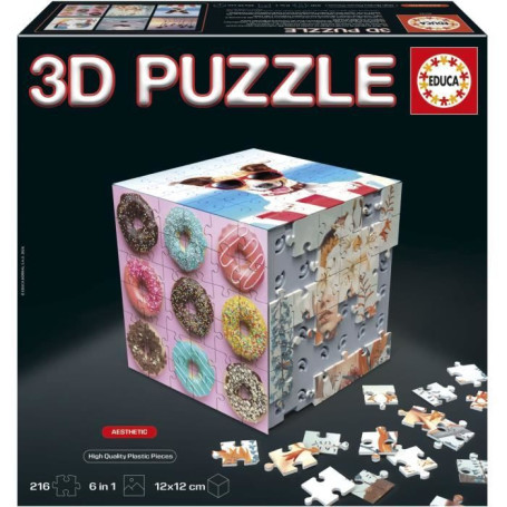 Puzzle 3D - EDUCA - Cube Aesthetic - 216 Pieces - 6 Puzzles de 36 Pieces - Défi 8 Ans + (20125)