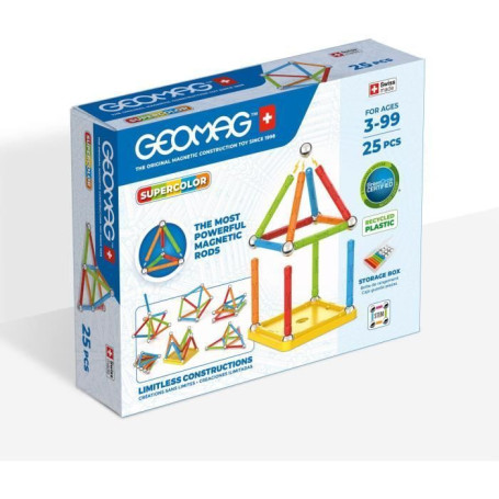 Jeu de construction magnétique - GEOMAG - Supercolor - 25 pieces - Magnétique - Des 3 ans