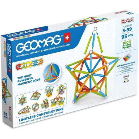 Jeu de construction magnétique - GEOMAG - Supercolor - 93 pieces - Magnétique - Des 3 ans