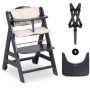 Chaise haute - HAUCK - BETA+ - Evolutive - De 6 mois a 90 kg - Bois FSC - Harnais 5 points - Roulettes - Gris