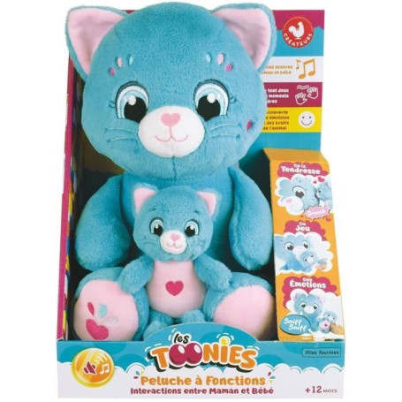 Peluche douce - JEMINI - TOONIES - Maman Chat intéractive et son bébé - +/- 26 cm - 6 fonctions