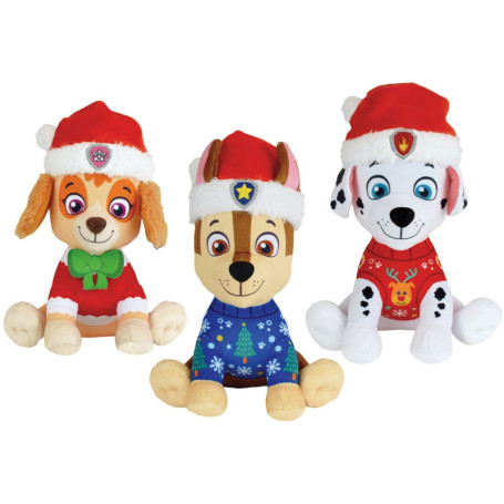Lot de 3 peluches - Pat'Patrouille - Chase, Stella et Marcus - +/- 17 cm - Version Noël