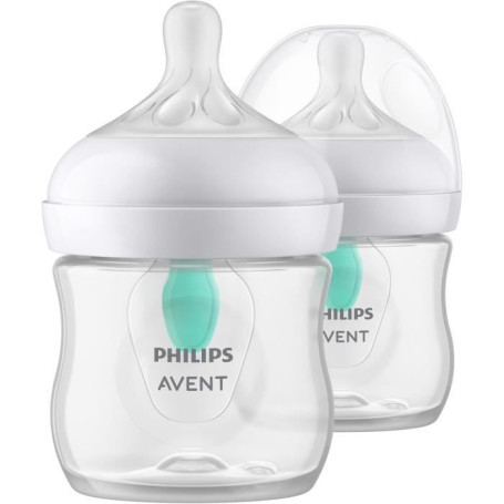 Lot de 2 biberons - PHILIPS AVENT- Natural 3.0 - Anti-colique - 125 ml - AirFree - Tétine imitant la forme du sein - Blanc