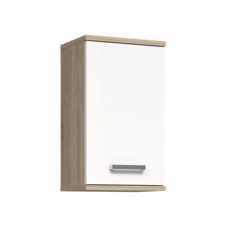 Armoire a suspendre - Blanc / Chene Sonoma - 1 porte - Meuble de salle de bain - 68,8 x 29 x 40,2 cm