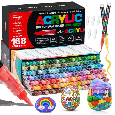 VAKKI 168 Couleurs Feutre Acrylique, Stylos Acryliques Liquide Direct Acrylic Paint Marker Coloriage pour Adultes, Marqueur Acid