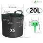 VOUNOT® Lot de 5 Sac de Plantation Non Tissé 20L avec Poignées et 15 Étiquettes Sacs à Plantes de Tomate Grande Capacité Ø30,5cm