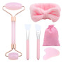 VEGCOO Quartz Rose Rouleau Gua Sha Kits, Jade Roller Visage et Pierre de Guasha, Massage pour Visage Cou Corps Muscles