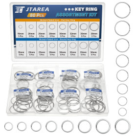 JTAREA 2Types 80Pièces Anneau Porte Clé Assortiment Kit 8Tailles 15mm 20mm 25mm 28mm 30mm 32mm 35mm 38mm Porte-Clés Rond Anneaux JTAREA 2Types 80Pièces Anneau Porte Clé Assortiment Kit 8Tailles 15mm 20mm 25mm 28mm 30mm 32mm 35mm 38mm Porte-Clés Rond Anneaux
