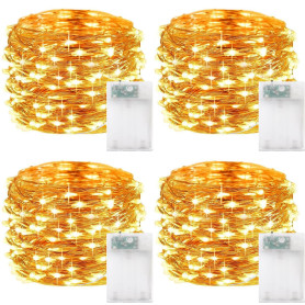 ZPQAODI Lot de 4 guirlandes lumineuses LED à piles, 5 m, 50 LED, guirlande lumineuse en fil de cuivre, guirlande lumineuse de No ZPQAODI Lot de 4 guirlandes lumineuses LED à piles, 5 m, 50 LED, guirlande lumineuse en fil de cuivre, guirlande lumineuse de No