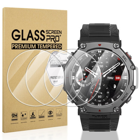 Diruite 4 Pièces Protection Écran pour Amazfit T-Rex 3 Verre Trempé,Anti-Rayures HD Verre Screen Protection pour Amazfit T-Rex 3