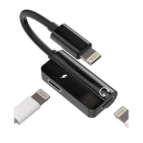 Adaptateur Iphone Jack(2en1)certifié Apple MFI Lightning Ecouteur Chargeur Double Prise Accessoire Cable Voiture Casque Audio Câ