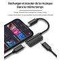 Adaptateur Iphone Jack(2en1)certifié Apple MFI Lightning Ecouteur Chargeur Double Prise Accessoire Cable Voiture Casque Audio Câ