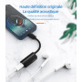 Adaptateur Iphone Jack(2en1)certifié Apple MFI Lightning Ecouteur Chargeur Double Prise Accessoire Cable Voiture Casque Audio Câ