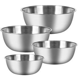 Chuner Lot de 4 Cul de Poule Inox, 4 Saladiers de tailles différentes (0.7 L, 1.2 L, 1.8 L, 2.5 L) Bol Inox Cuisine Bowl de Méla Chuner Lot de 4 Cul de Poule Inox, 4 Saladiers de tailles différentes (0.7 L, 1.2 L, 1.8 L, 2.5 L) Bol Inox Cuisine Bowl de Méla
