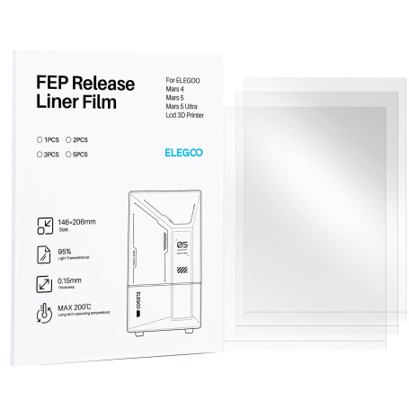 ELEGOO Lot de 3 Film FEP pour Mars 4, Mars 5 et Mars 5 Ultra Imprimante 3D LCD avec Transmission de la Lumière 95%, 206 * 146 mm