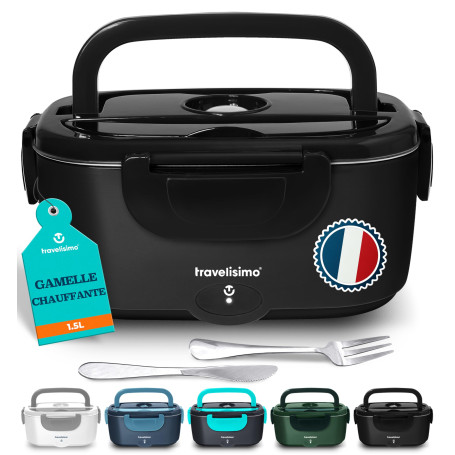 TRAVELISIMO Gamelle Chauffante 80W Lunch Box Chauffante 1,5L Chauffe Plat Voiture 3 en 1 220V 24V 12V, Gamelle Chauffante Allume
