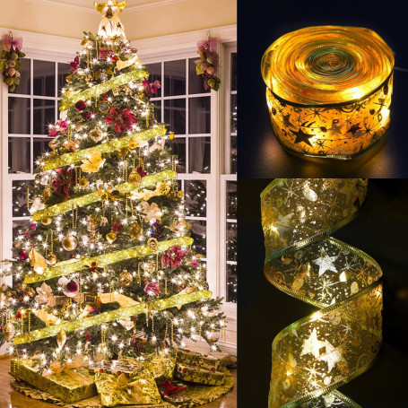 DERAYEE 4m/13ft Or Guirlandes Lumineuses à Ruban Brillant，LED Lumières de Ruban de Sapin de Noël pour Nouvel an Fête Mariage Déc