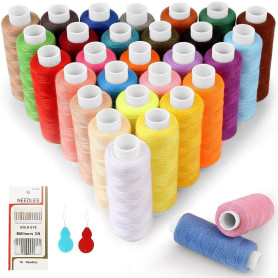 SOLEDI Fil à Coudre Kit de Fil de Polyester 30 Couleurs Chaque Bobine de 228,6 m de Longueur Avec 2 Enfile-aiguille et 16 Aiguil
