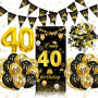 Décoration Anniversaire 40 Ans Noir Or - Bannières, Confettis, Ballons pour Fête de Femme et Homme
