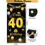 Décoration Anniversaire 40 Ans Noir Or - Bannières, Confettis, Ballons pour Fête de Femme et Homme