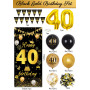 Décoration Anniversaire 40 Ans Noir Or - Bannières, Confettis, Ballons pour Fête de Femme et Homme
