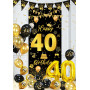 Décoration Anniversaire 40 Ans Noir Or - Bannières, Confettis, Ballons pour Fête de Femme et Homme