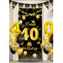 Décoration Anniversaire 40 Ans Noir Or - Bannières, Confettis, Ballons pour Fête de Femme et Homme
