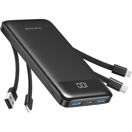 Charmast Batterie Externe, 10000mAh Power Bank avec 4 Câbles Intégrés, USB C Mince Batterie Portable Compatible avec iPhone 16/1